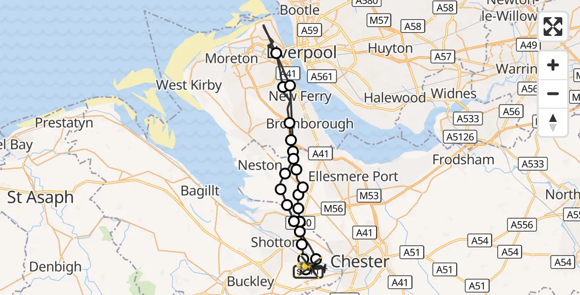 Flight route Police Helicopter Hawarden Airport - Hawarden Airport, 28 October 2026, 15:47