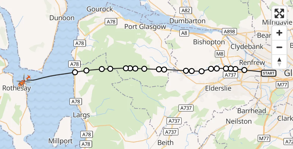 Flight route Coastguard Helicopter Queen Elizabeth Hospital - Inner Seas, 28 October 2026, 16:15