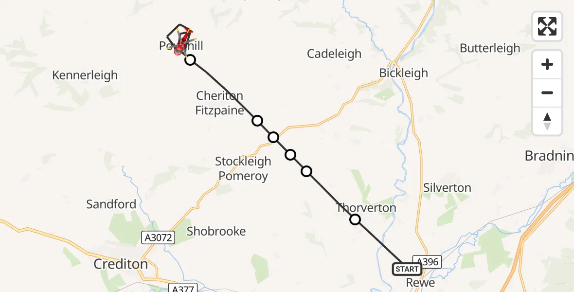 Flight route Air Ambulance Helicopter Rewe - Poughill, 28 October 2026, 16:19
