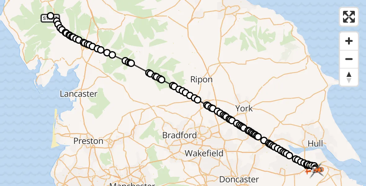 Flight route Coastguard Helicopter Borrowdale - Humberside Airport, 28 October 2026, 16:30