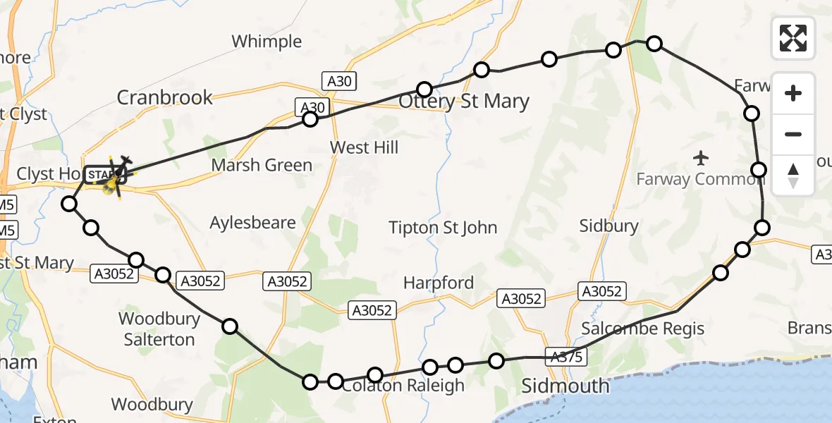 Flight route Police Helicopter Exeter International Airport - Exeter International Airport, 28 October 2026, 16:31