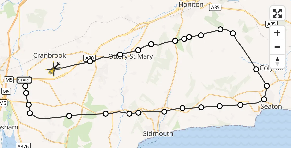 Flight route Police Helicopter Clyst Honiton - Rockbeare, 28 October 2026, 17:03