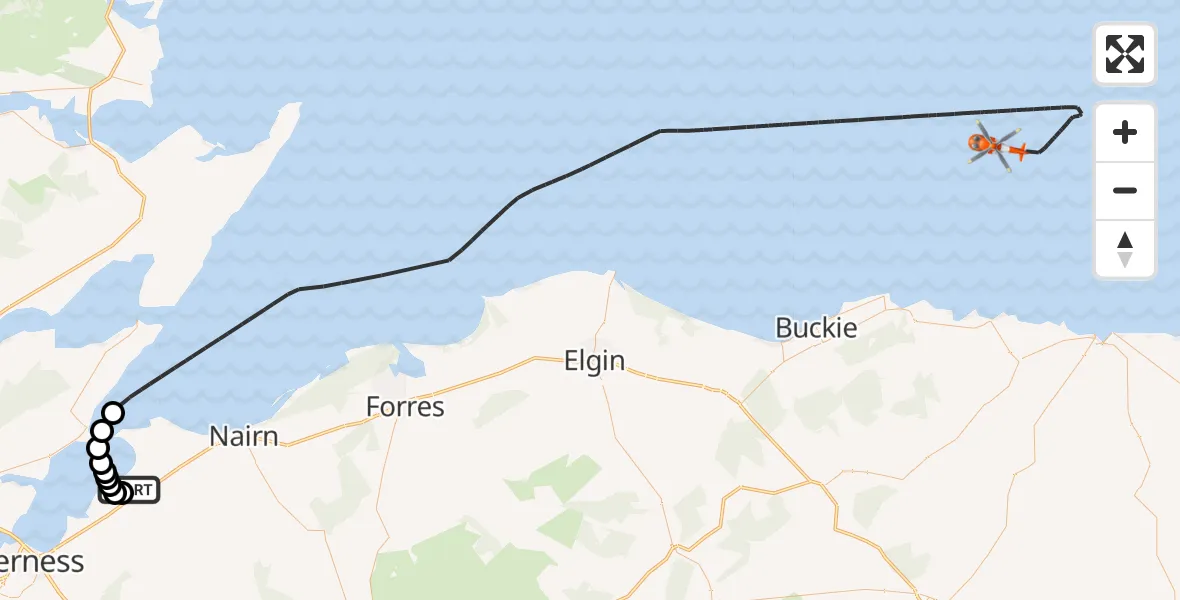 Flight route Coastguard Helicopter Inverness Airport - North Sea, 28 October 2026, 17:20