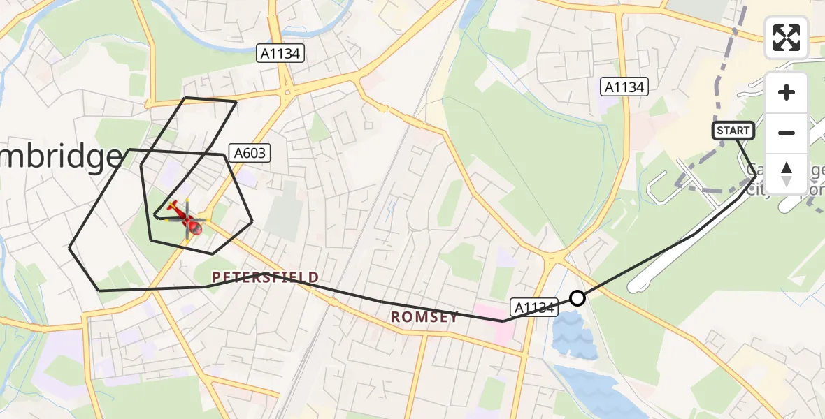Flight route Air Ambulance Helicopter Cambridge City Airport - Cambridge, 28 October 2026, 17:28