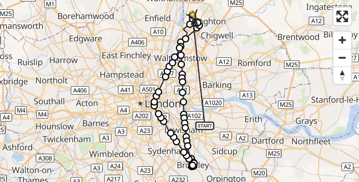 Flight route Police Helicopter Charlton - Sewardstonebury, 28 October 2026, 17:39