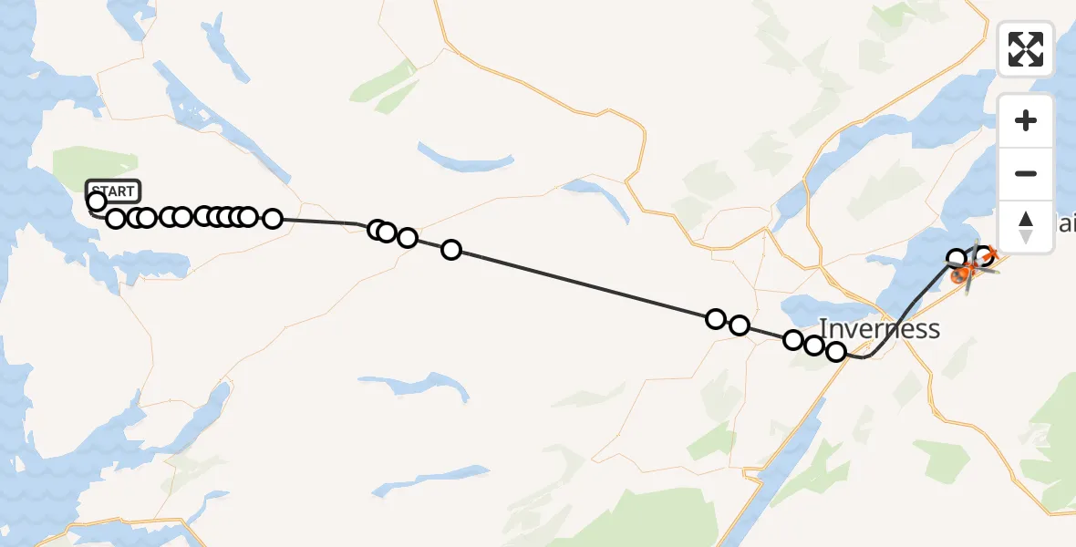 Flight route Coastguard Helicopter Highland - Inverness Airport, 28 October 2026, 18:08