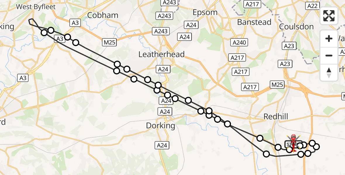 Flight route Air Ambulance Helicopter Redhill Aerodrome - Redhill Aerodrome, 28 October 2026, 18:36
