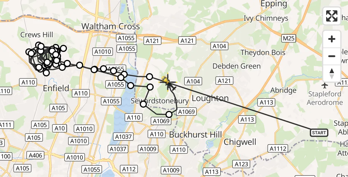 Flight route Police Helicopter Epping Forest - Metropolitan Police Air Support Unit Lippitts Hill, 28 October 2026, 18:40