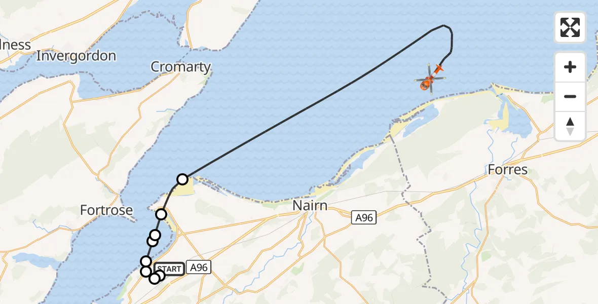 Flight route Coastguard Helicopter Inverness Airport - North Sea, 28 October 2026, 19:38