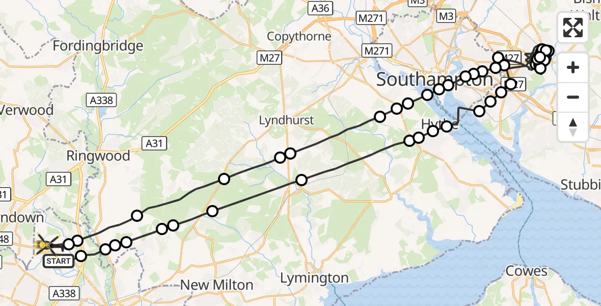 Flight route Police Helicopter Bournemouth Airport - Bournemouth Airport, 28 October 2026, 19:56