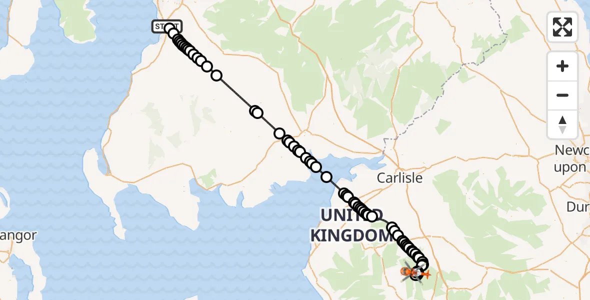 Flight route Coastguard Helicopter Glasgow Prestwick Airport - Bampton, 28 October 2026, 20:32