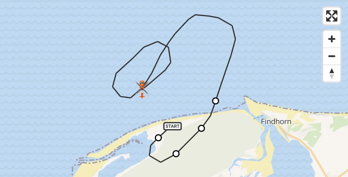 Flight route Coastguard Helicopter Buckie Loch - North Sea, 28 October 2026, 21:06