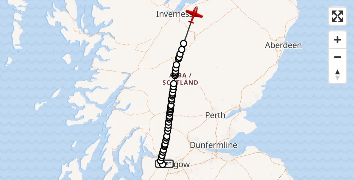 Flight route Air Ambulance Aircraft Glasgow Airport - Highland, 28 October 2026, 21:36