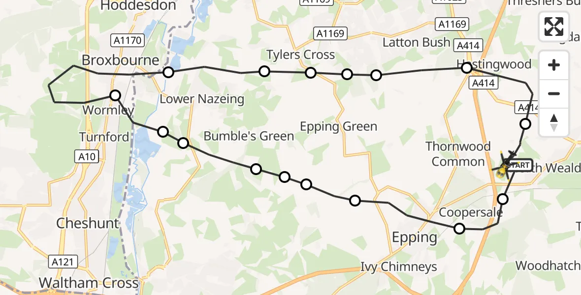 Flight route Police Helicopter North Weald Airfield - North Weald Airfield, 28 October 2026, 21:59
