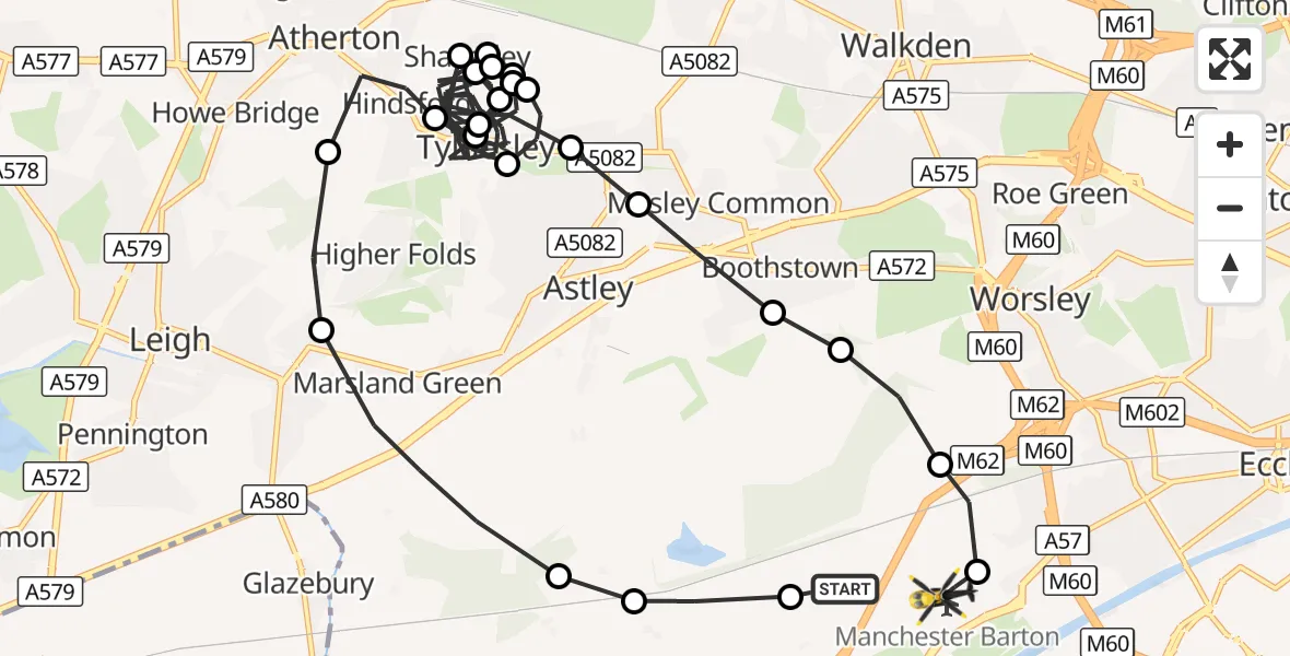 Flight route Police Helicopter Irlam - Manchester Barton Aerodrome, 28 October 2026, 22:32