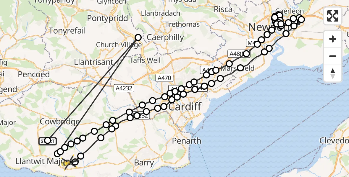 Flight route Police Helicopter Sigingstone - MOD St Athan, 28 October 2026, 23:18