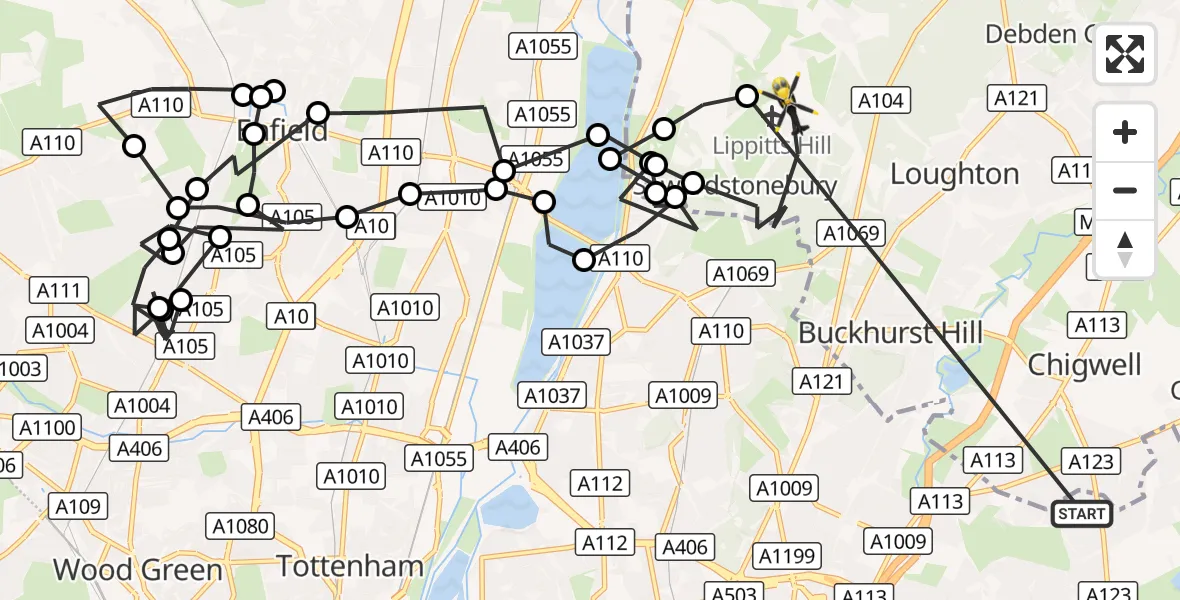Flight route Police Helicopter Fairlop - Sewardstonebury, 28 October 2026, 23:41