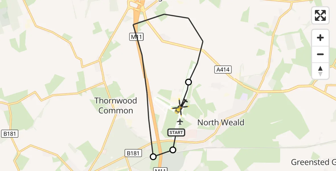 Flight route Police Helicopter North Weald Airfield - North Weald Airfield, 29 October 2026, 00:46