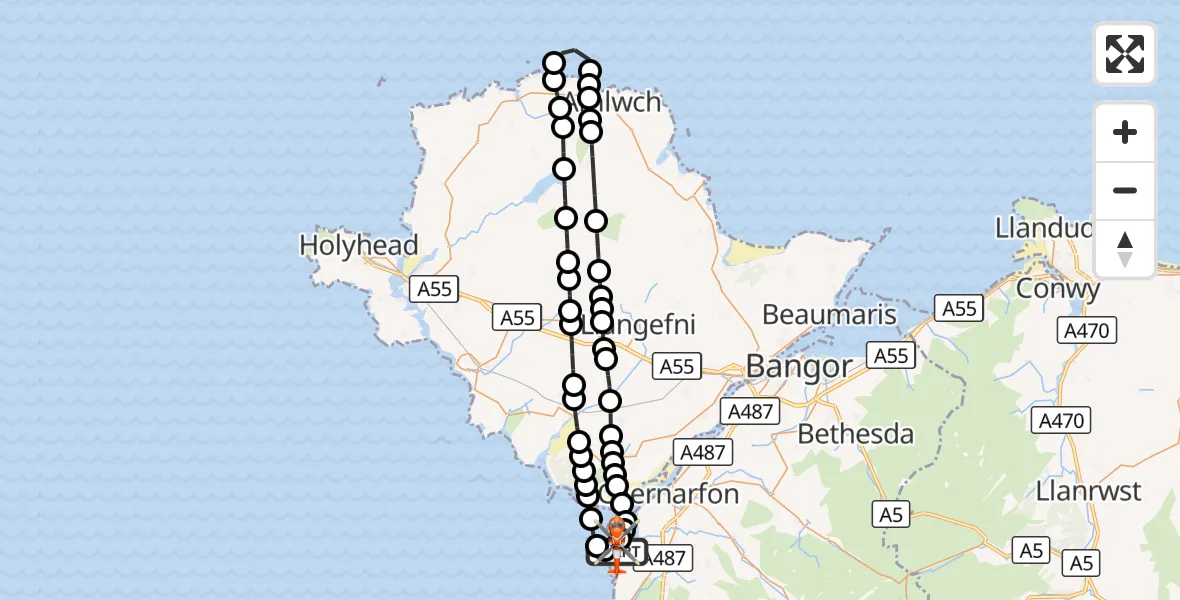 Flight route Coastguard Helicopter Caernarfon Airport - Caernarfon Airport, 29 October 2026, 01:02
