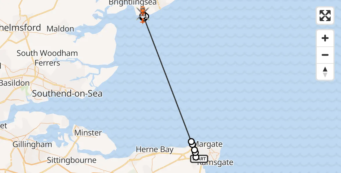 Flight route Coastguard Helicopter Manston Airport - Tendring, 29 October 2026, 05:55