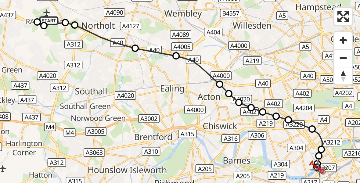 Flight route Air Ambulance Helicopter RAF Northolt - London Heliport, 29 October 2026, 08:03
