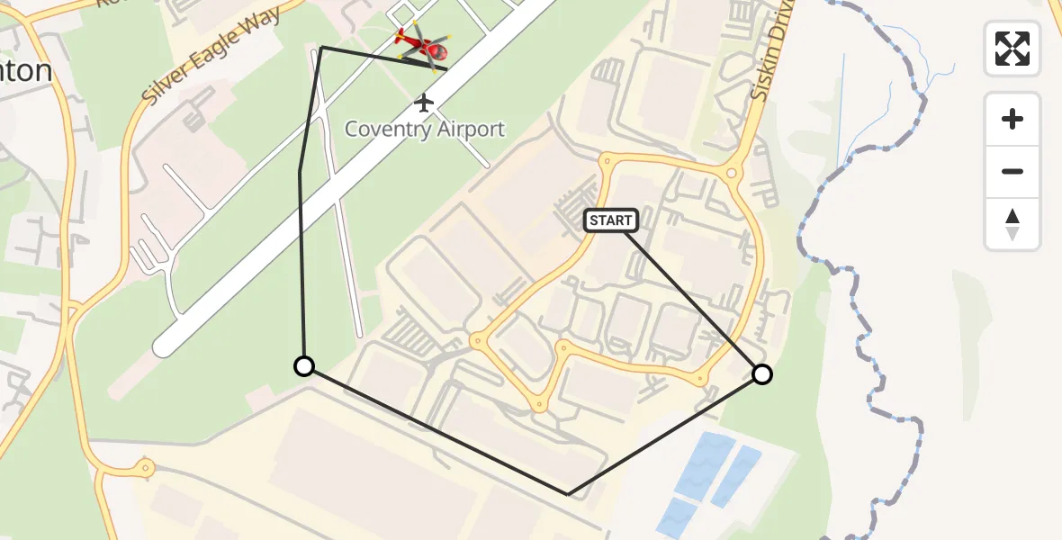 Flight route Air Ambulance Helicopter Coventry Airport - Coventry Airport, 29 October 2026, 09:38