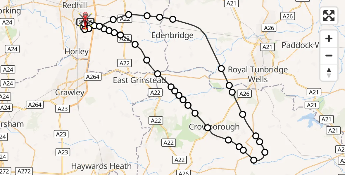 Flight route Air Ambulance Helicopter Redhill Aerodrome - Redhill Aerodrome, 29 October 2026, 10:03
