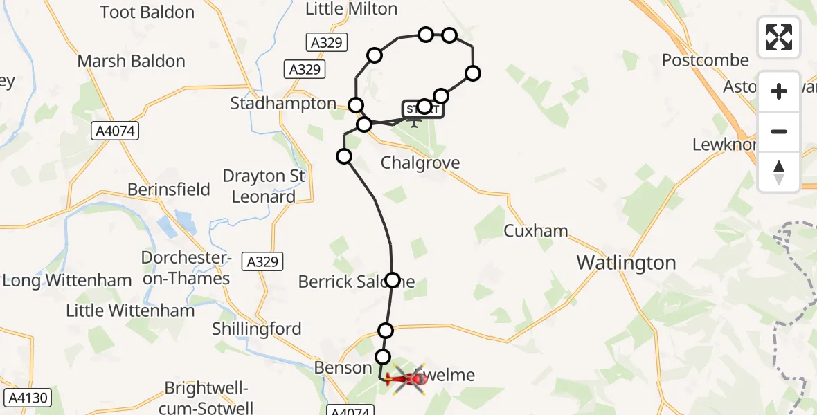 Flight route Air Ambulance Helicopter Chalgrove Airfield - RAF Benson, 29 October 2026, 10:44