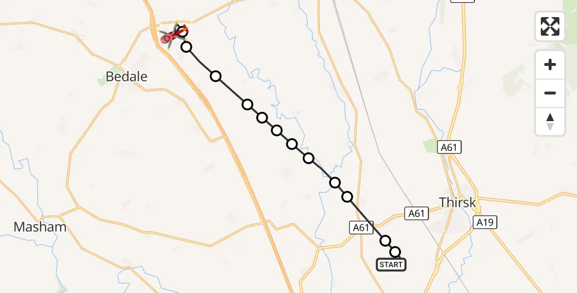 Flight route Air Ambulance Helicopter RAF Topcliffe - Leeming Bar, 29 October 2026, 11:41