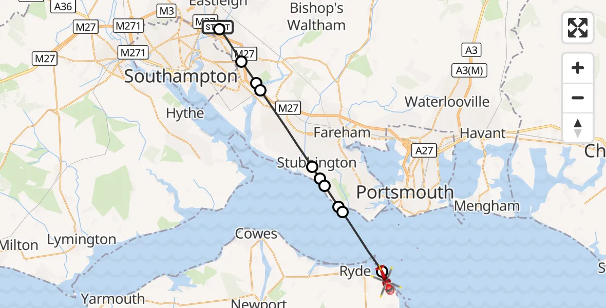 Flight route Air Ambulance Helicopter Southampton Airport - Seaview, 29 October 2026, 11:45