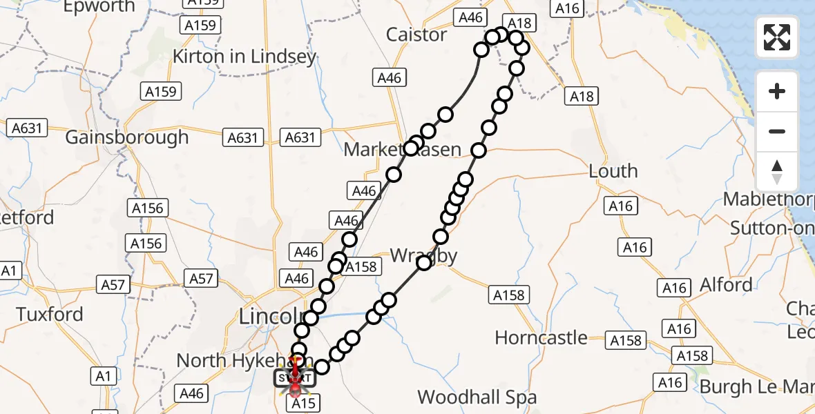 Flight route Air Ambulance Helicopter RAF Waddington - North Kesteven, 29 October 2026, 11:47