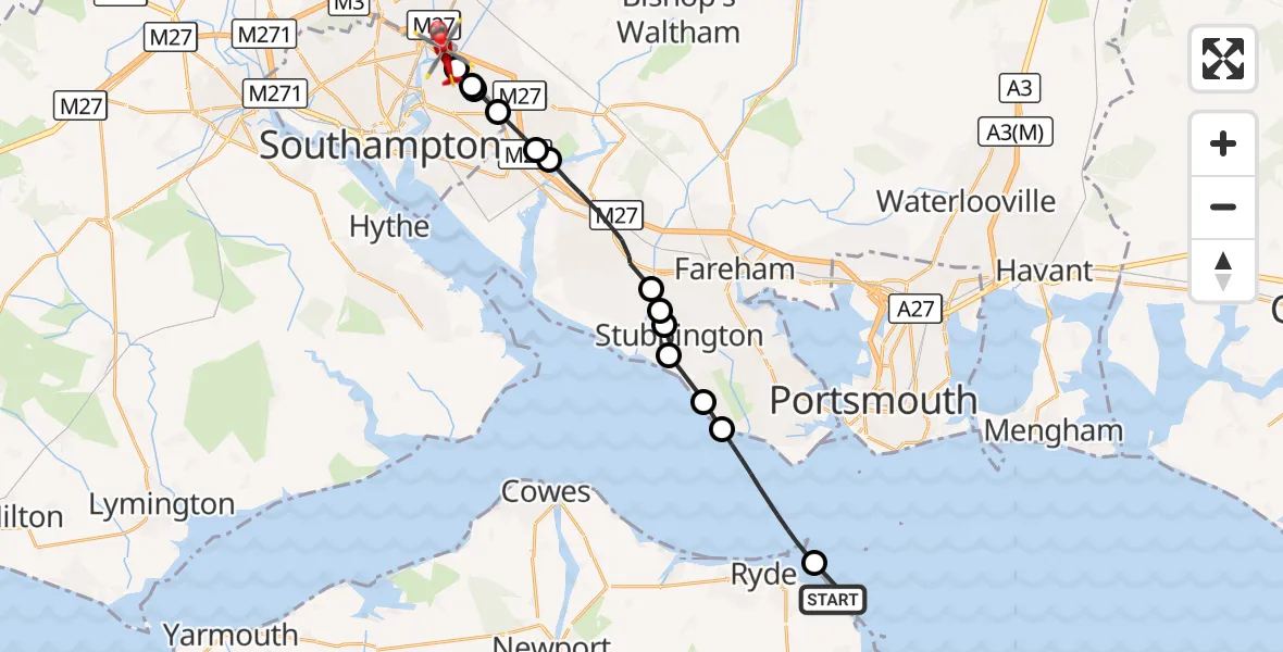 Flight route Air Ambulance Helicopter Seaview - Mansbridge, 29 October 2026, 12:23