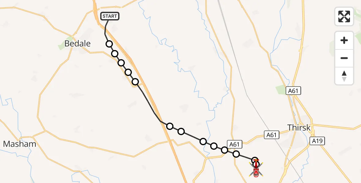 Flight route Air Ambulance Helicopter Leeming Bar - RAF Topcliffe, 29 October 2026, 12:45