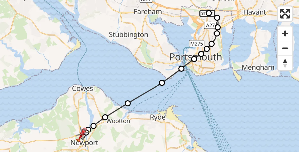Flight route Air Ambulance Helicopter Queen Alexandra Hospital - St Marys Hospital Isle Of Wight, 29 October 2026, 12:48