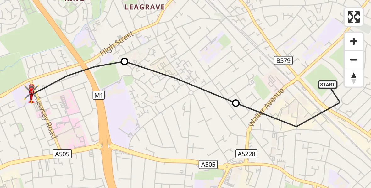Flight route Air Ambulance Helicopter Luton - Lewsey Farm, 29 October 2026, 12:53