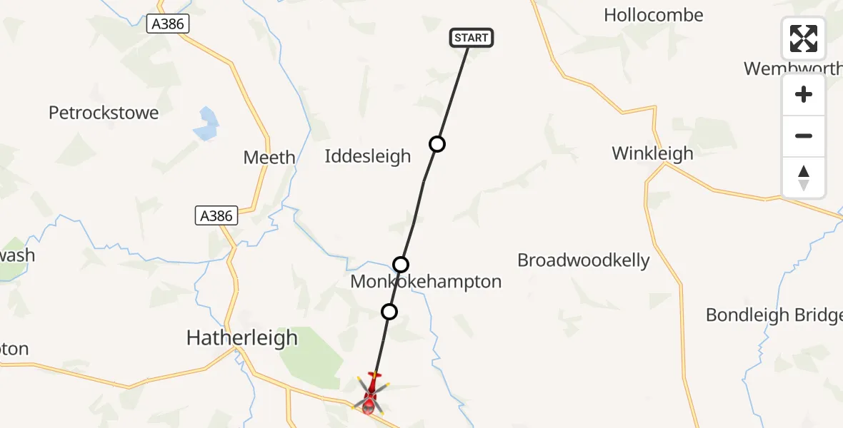 Flight route Air Ambulance Helicopter Riddlecombe - Jacobstowe, 29 October 2026, 12:58
