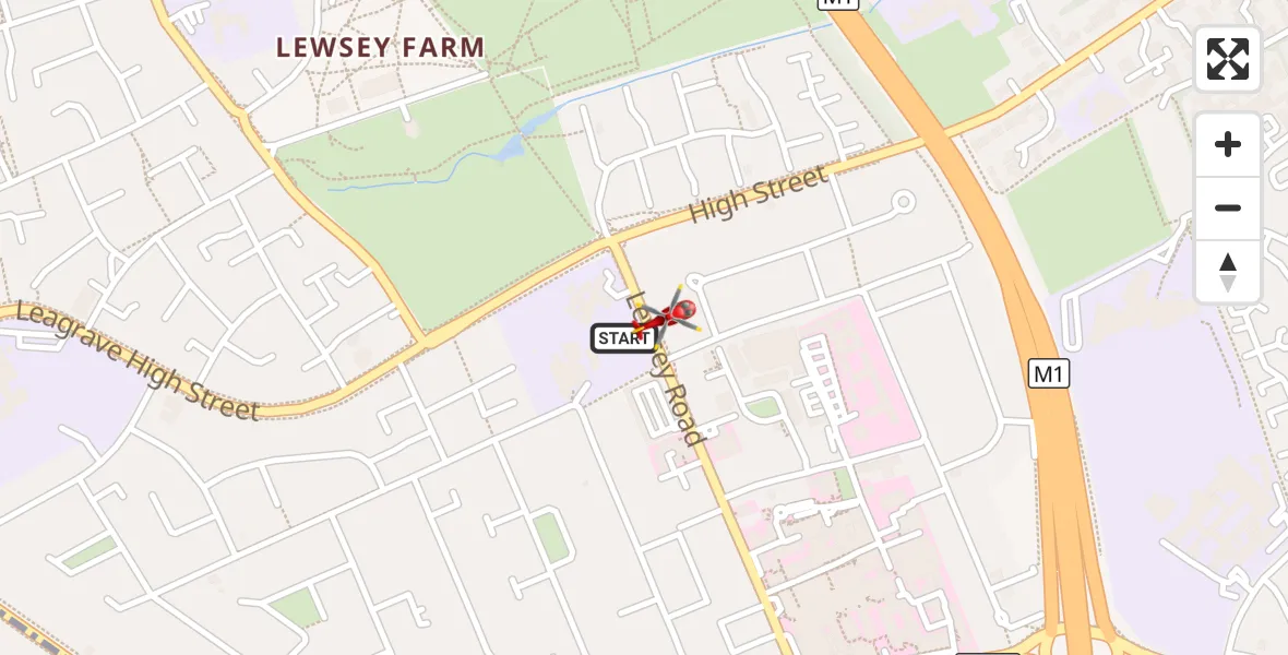 Flight route Air Ambulance Helicopter Luton & Dunstable - Lewsey Farm, 29 October 2026, 13:46