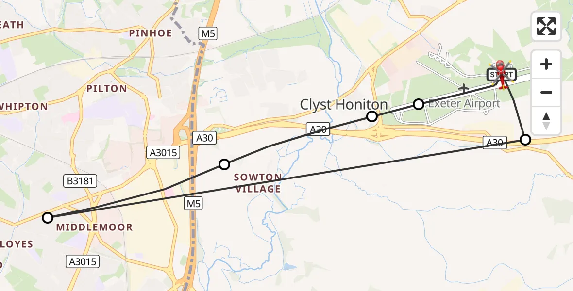 Flight route Air Ambulance Helicopter Exeter International Airport - Exeter International Airport, 29 October 2026, 13:46