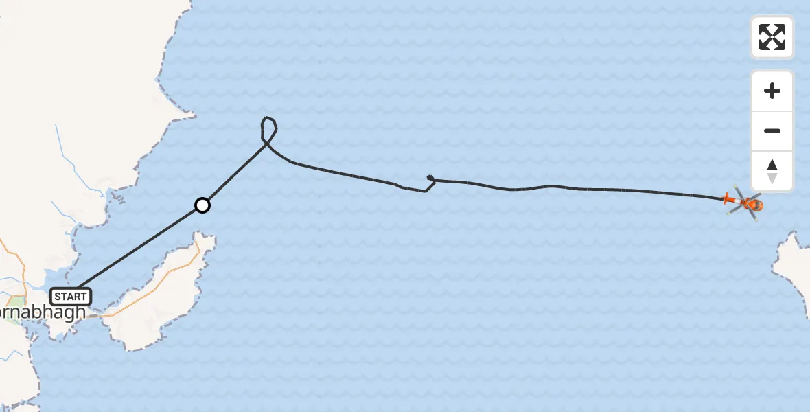 Flight route Coastguard Helicopter Stornoway Airport - Inner Seas, 29 October 2026, 14:28