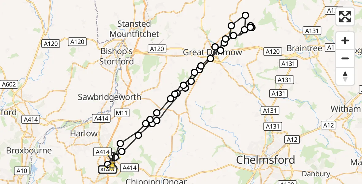 Flight route Police Helicopter North Weald Airfield - North Weald Bassett, 29 October 2026, 14:29