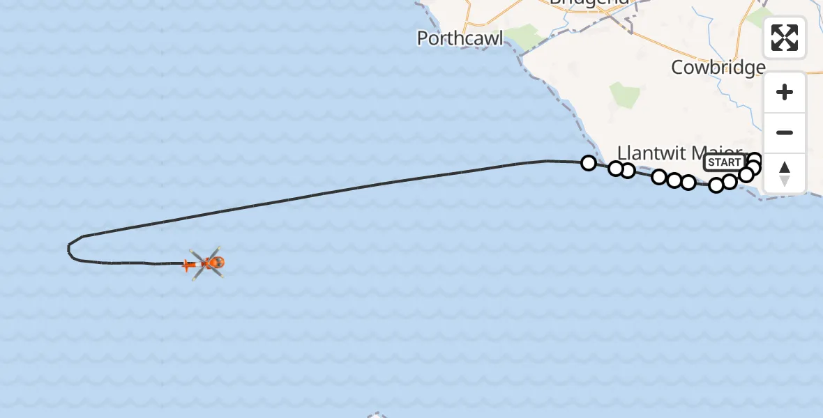 Flight route Coastguard Helicopter MOD St Athan - Bristol Channel, 29 October 2026, 14:46