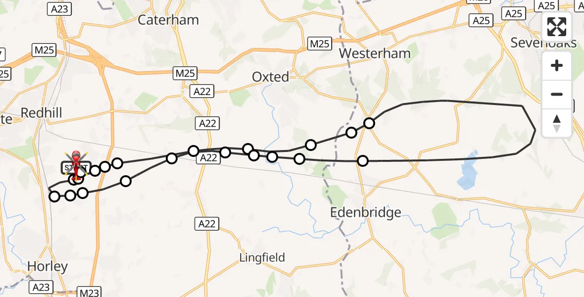 Flight route Air Ambulance Helicopter Redhill Aerodrome - Redhill Aerodrome, 29 October 2026, 14:46