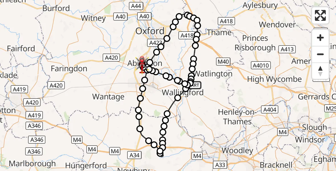 Flight route Air Ambulance Helicopter RAF Benson - Abingdon, 29 October 2026, 14:50