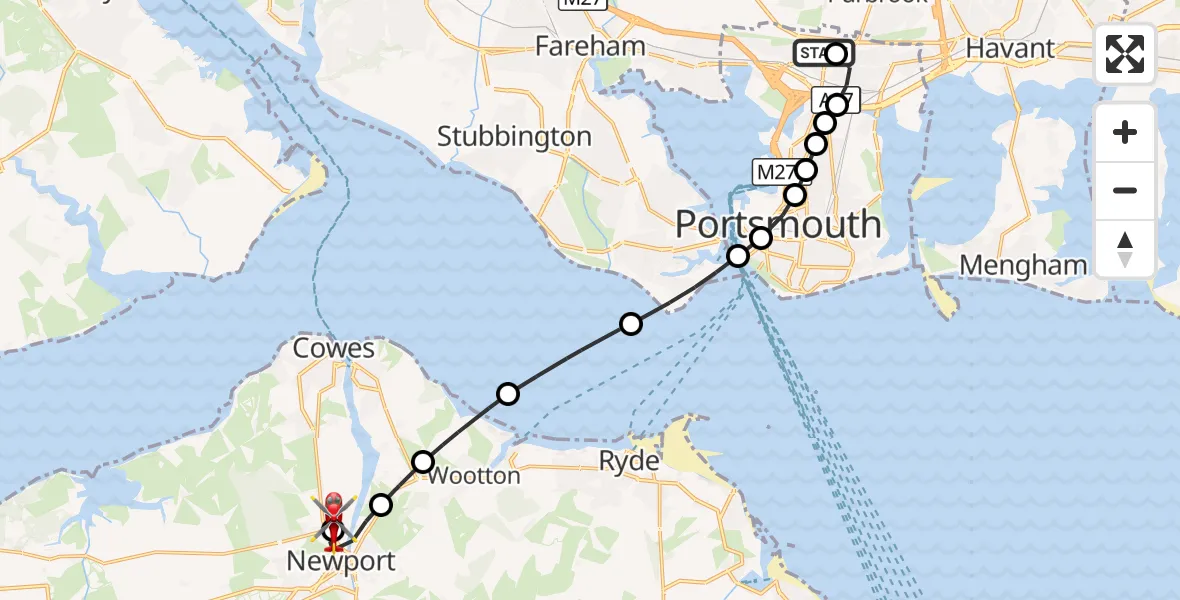 Flight route Air Ambulance Helicopter Queen Alexandra Hospital - St Marys Hospital Isle Of Wight, 29 October 2026, 15:07