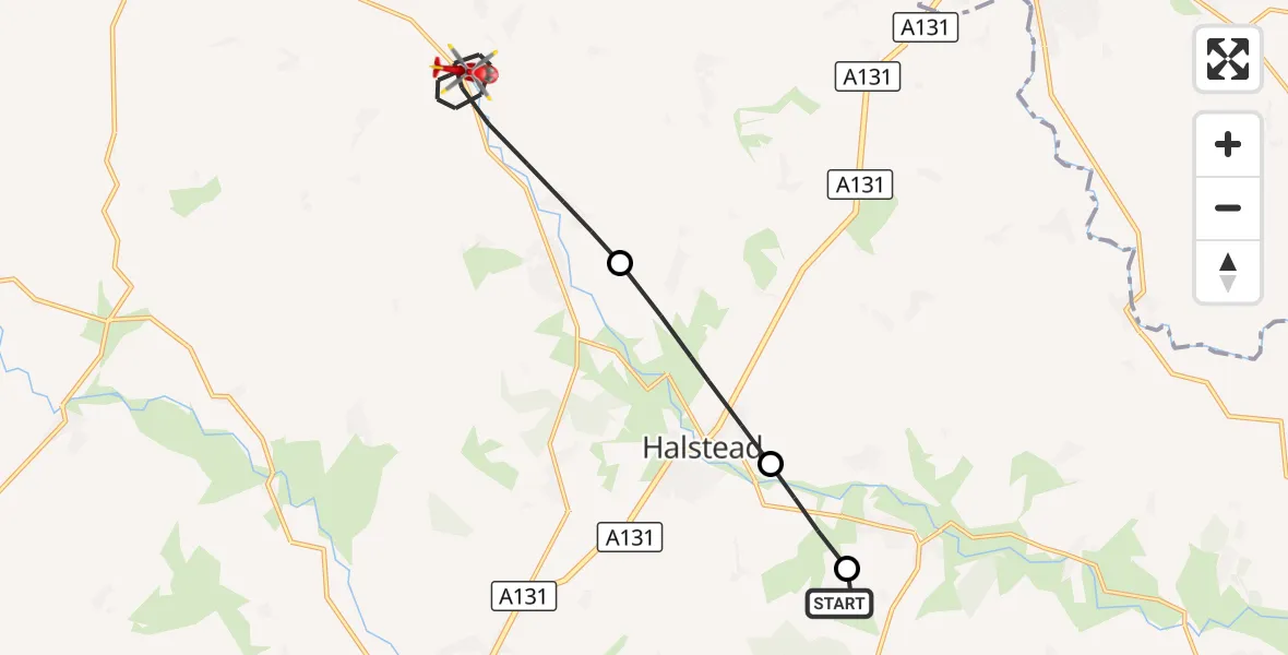 Flight route Air Ambulance Helicopter Earls Colne Airfield - Braintree, 29 October 2026, 15:20