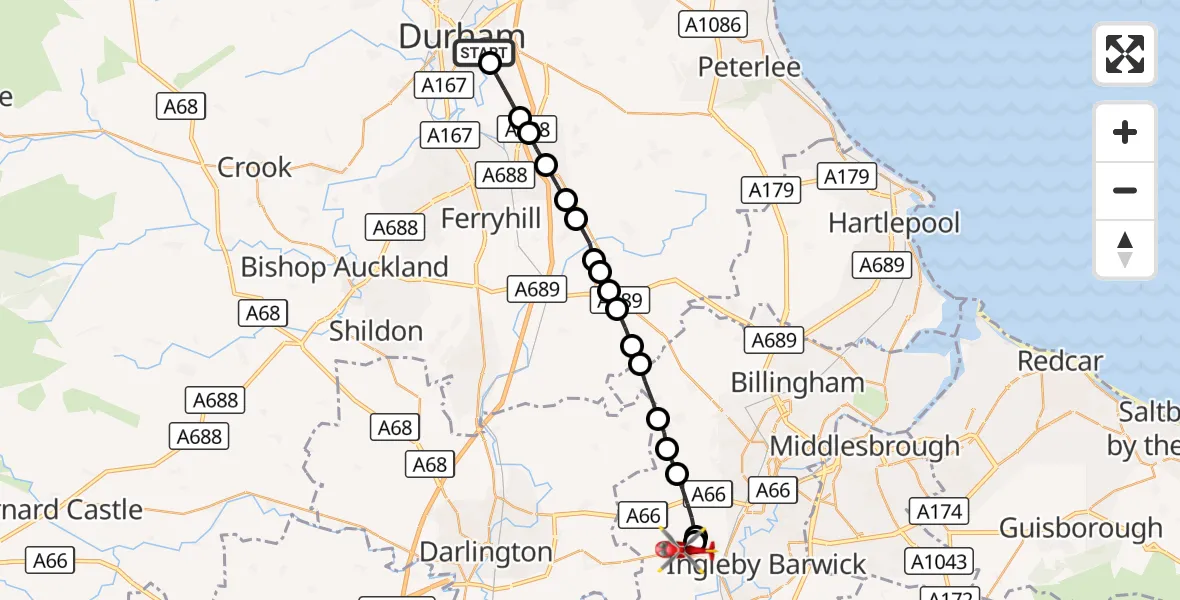 Flight route Air Ambulance Helicopter Durham - Egglescliffe, 29 October 2026, 15:34