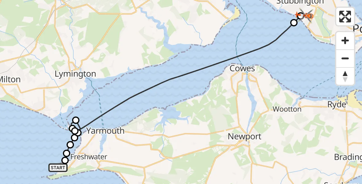 Flight route Coastguard Helicopter Totland - Solent Airport, 29 October 2026, 15:36