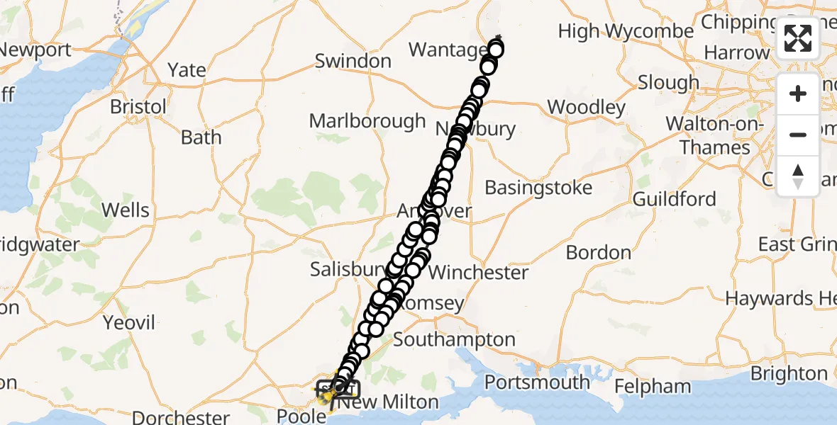 Flight route Police Helicopter Bournemouth Airport - Bournemouth Airport, 29 October 2026, 15:37