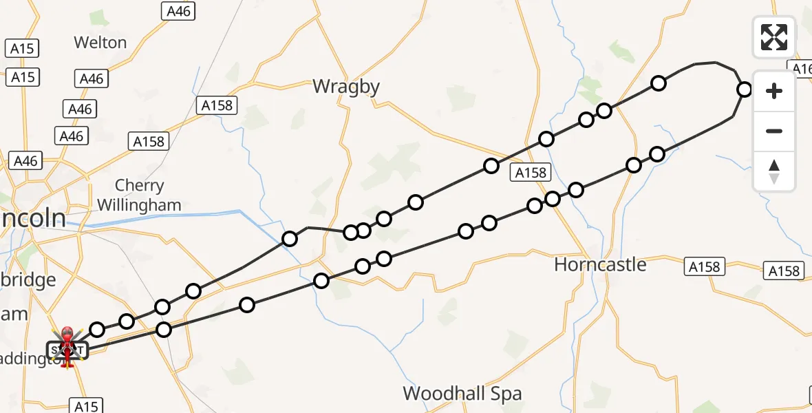 Flight route Air Ambulance Helicopter RAF Waddington - North Kesteven, 29 October 2026, 15:39