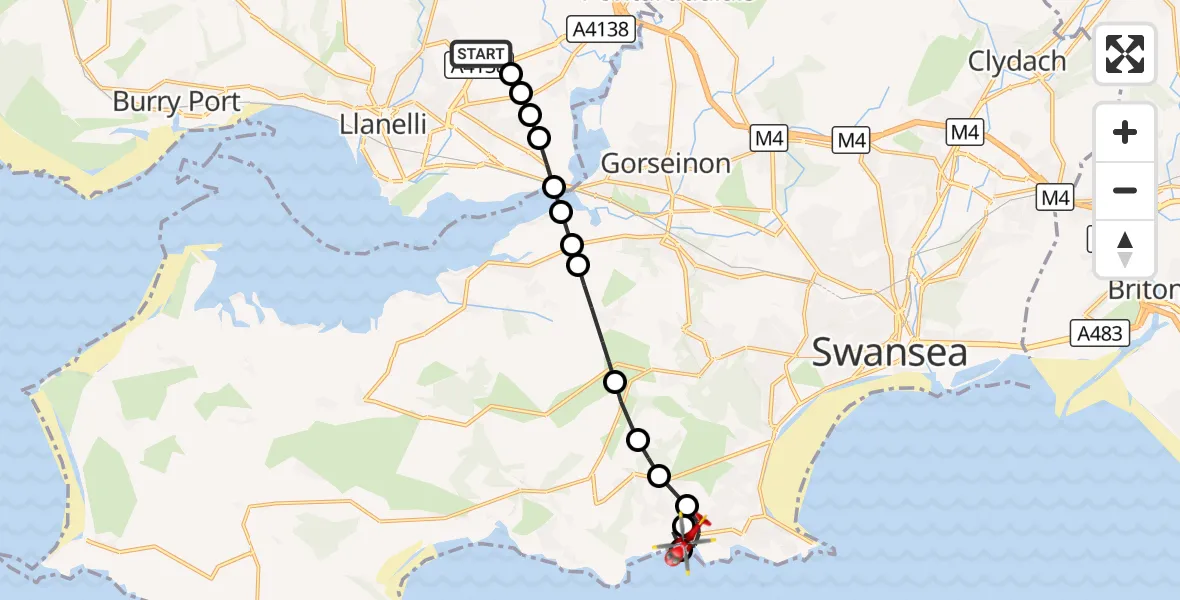 Flight route Air Ambulance Helicopter Dafen - Murton, 29 October 2026, 15:48